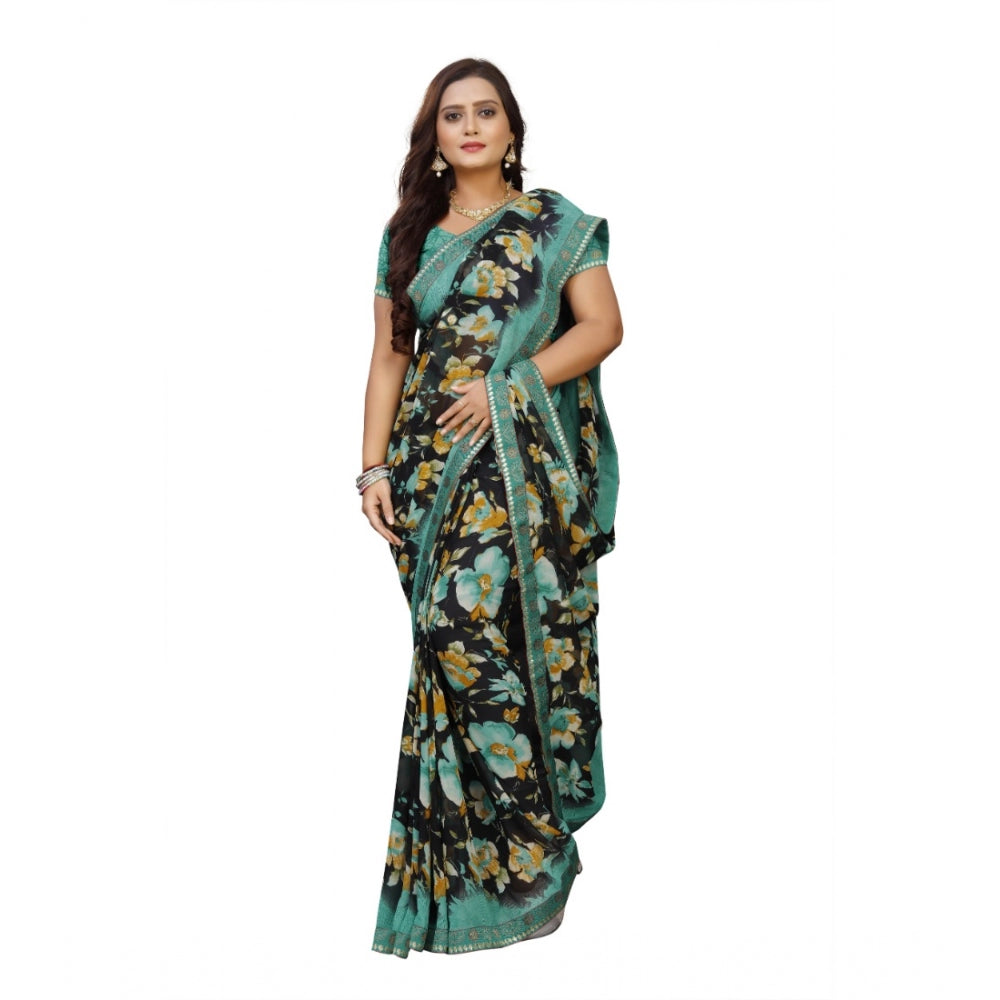 Fabulous Georgette Floral Print Saree With Blouse Piece