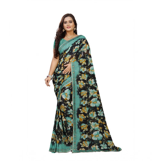 Fabulous Georgette Floral Print Saree With Blouse Piece