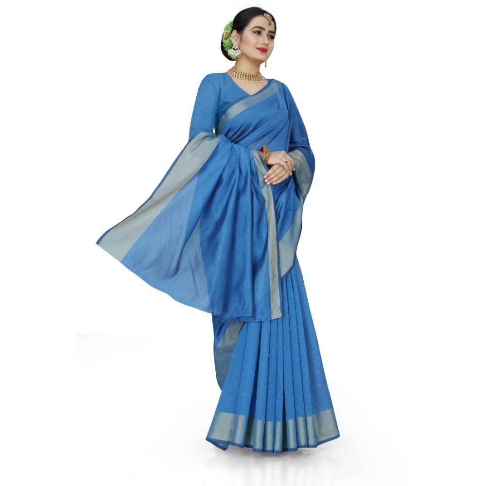 Dazzling Cotton Silk Self Design Saree With Blouse Piece