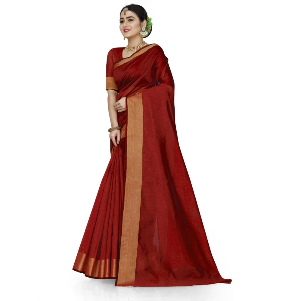 Dazzling Cotton Silk Self Design Saree With Blouse Piece