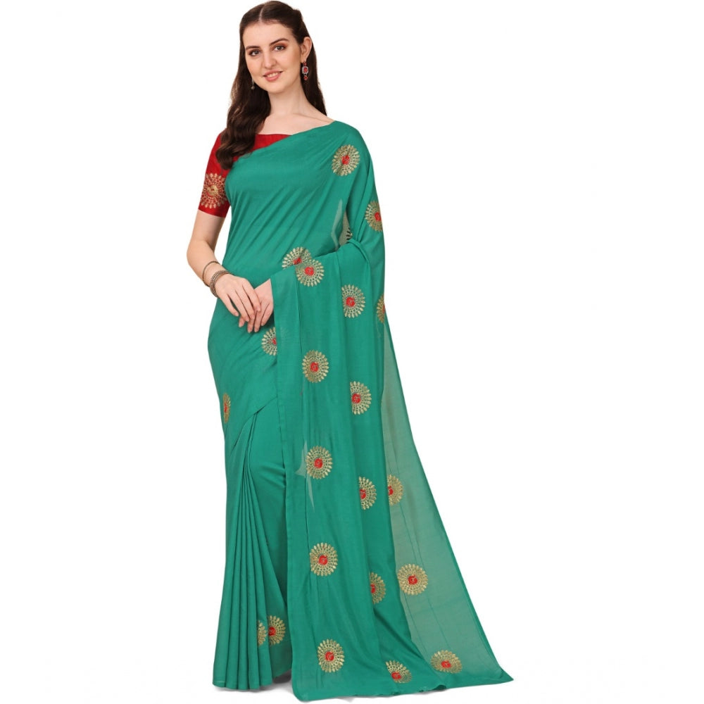 Incredible Silk Blend Embroidered Saree With Blouse Piece