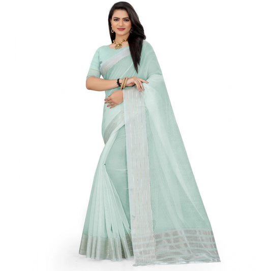 Gracious Cotton Jute Self Design Saree With Blouse Piece