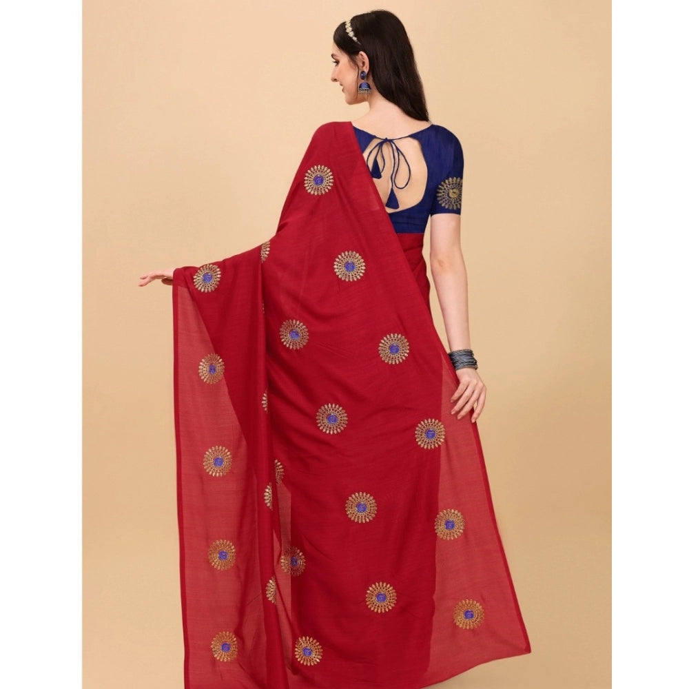 Incredible Silk Blend Embroidered Saree With Blouse Piece