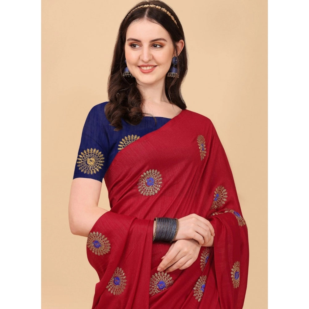 Incredible Silk Blend Embroidered Saree With Blouse Piece