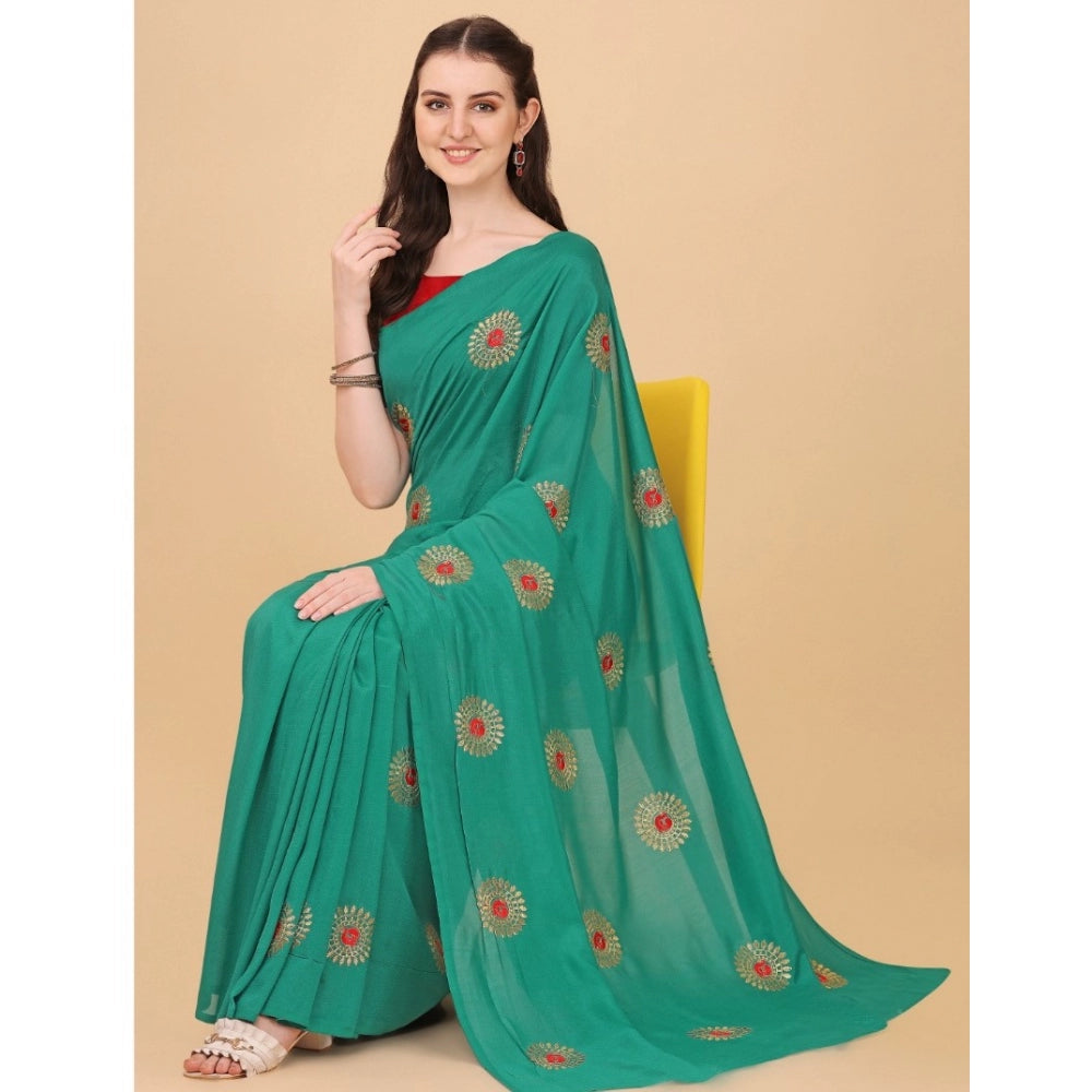 Incredible Silk Blend Embroidered Saree With Blouse Piece