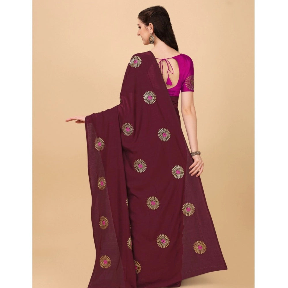 Incredible Silk Blend Embroidered Saree With Blouse Piece