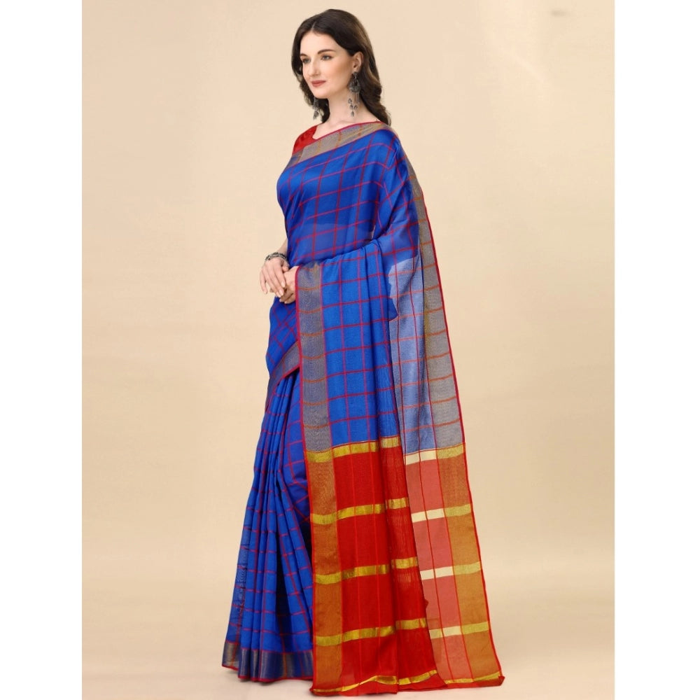 Charming Cotton Silk Checkered Saree With Blouse Piece