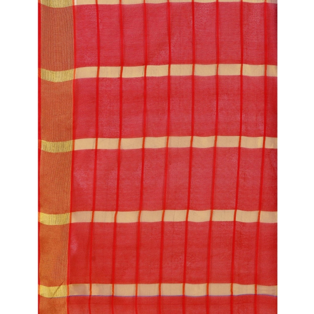 Charming Cotton Silk Checkered Saree With Blouse Piece