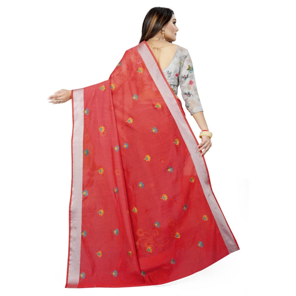 Facinating Cotton Silk Embroidered Saree With Blouse Piece