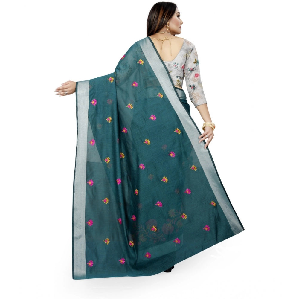 Facinating Cotton Silk Embroidered Saree With Blouse Piece