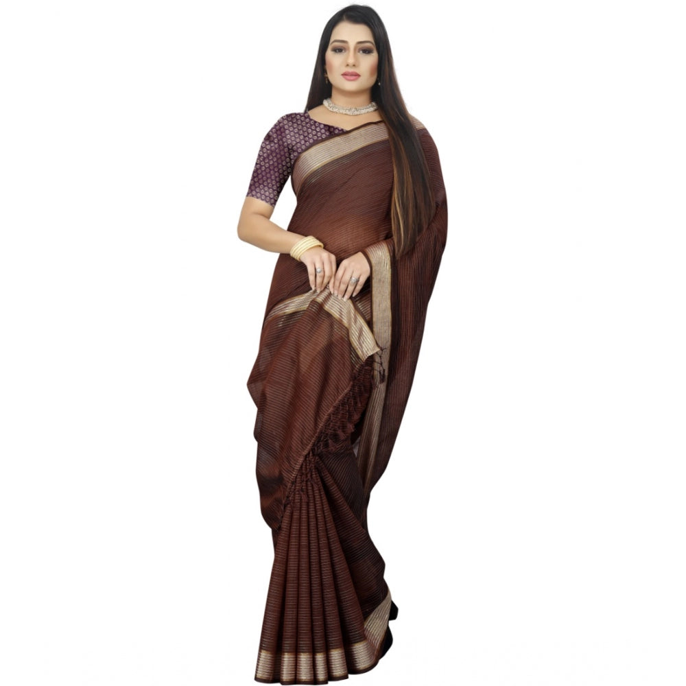 Gracious Cotton Blend Plain Saree With Blouse Piece