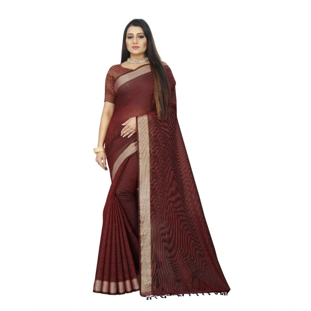 Gracious Cotton Blend Plain Saree With Blouse Piece