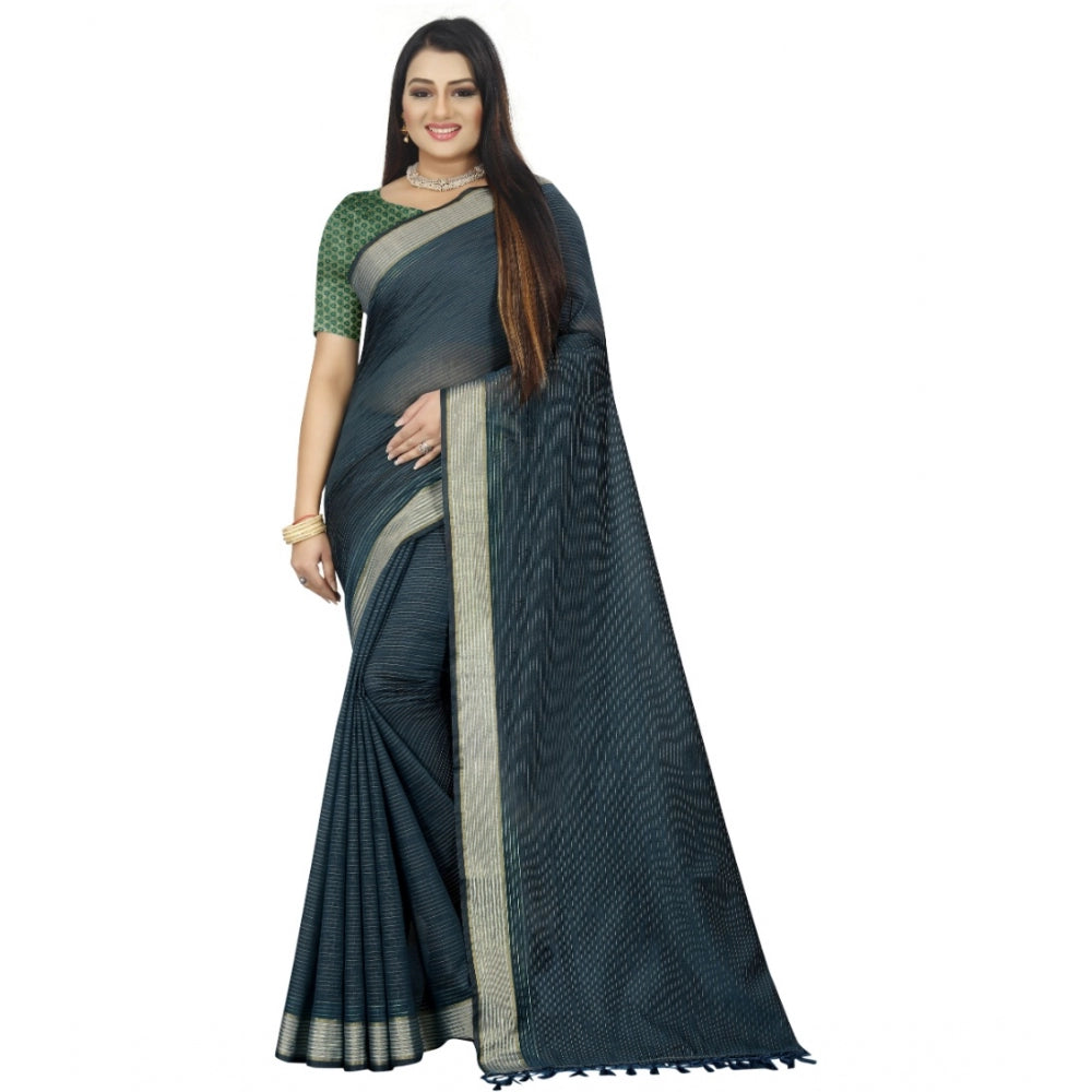 Gracious Cotton Blend Plain Saree With Blouse Piece