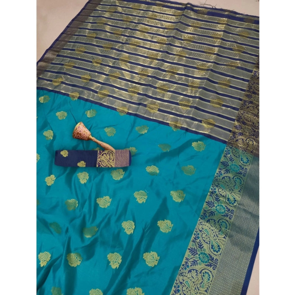 Appealing Silk Blend Woven Saree With Blouse Piece