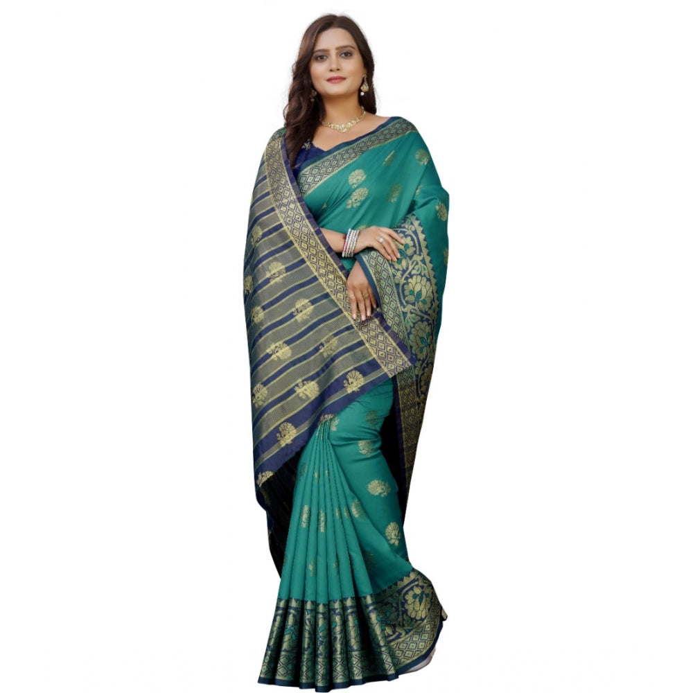 Appealing Silk Blend Woven Saree With Blouse Piece