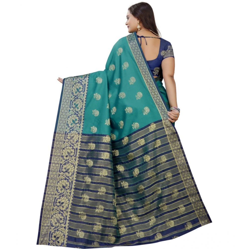 Appealing Silk Blend Woven Saree With Blouse Piece