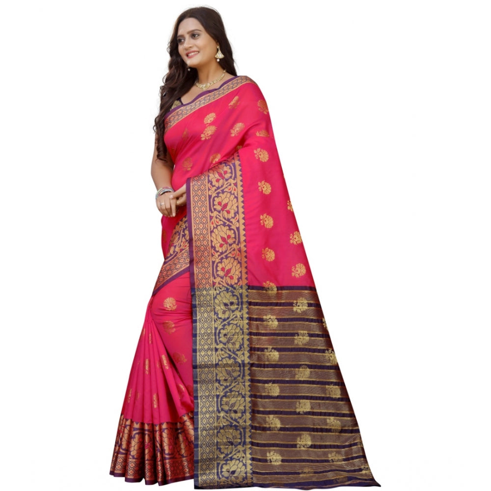 Appealing Silk Blend Woven Saree With Blouse Piece
