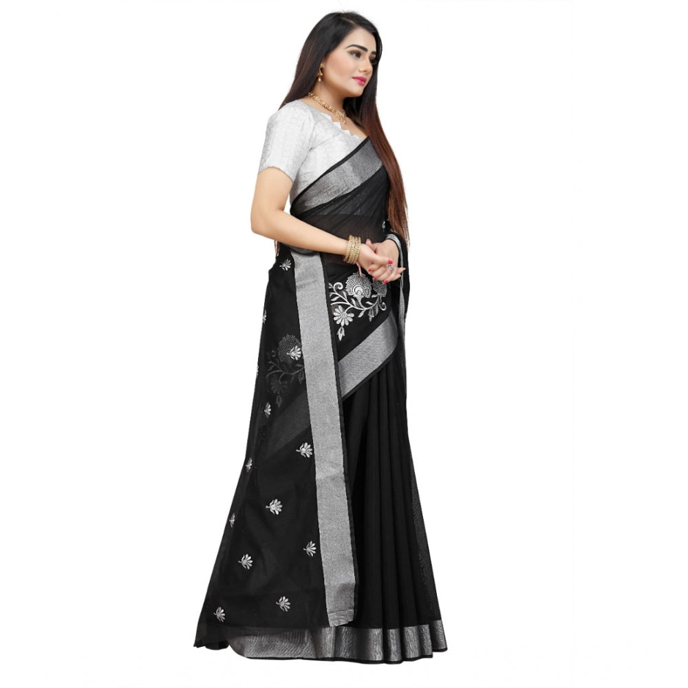 Facinating Cotton Silk Embroidered Saree With Blouse Piece