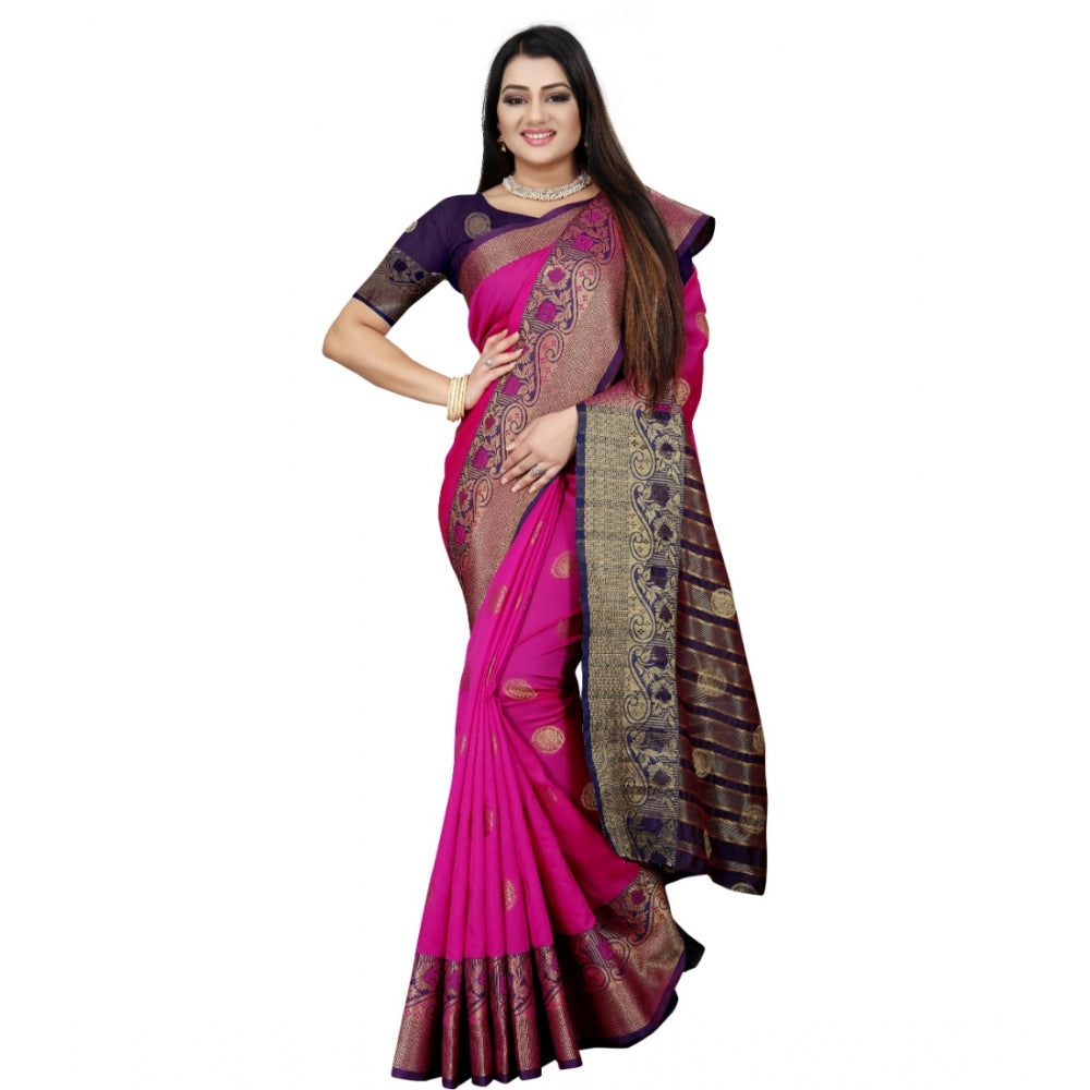 Appealing Silk Blend Woven Saree With Blouse Piece