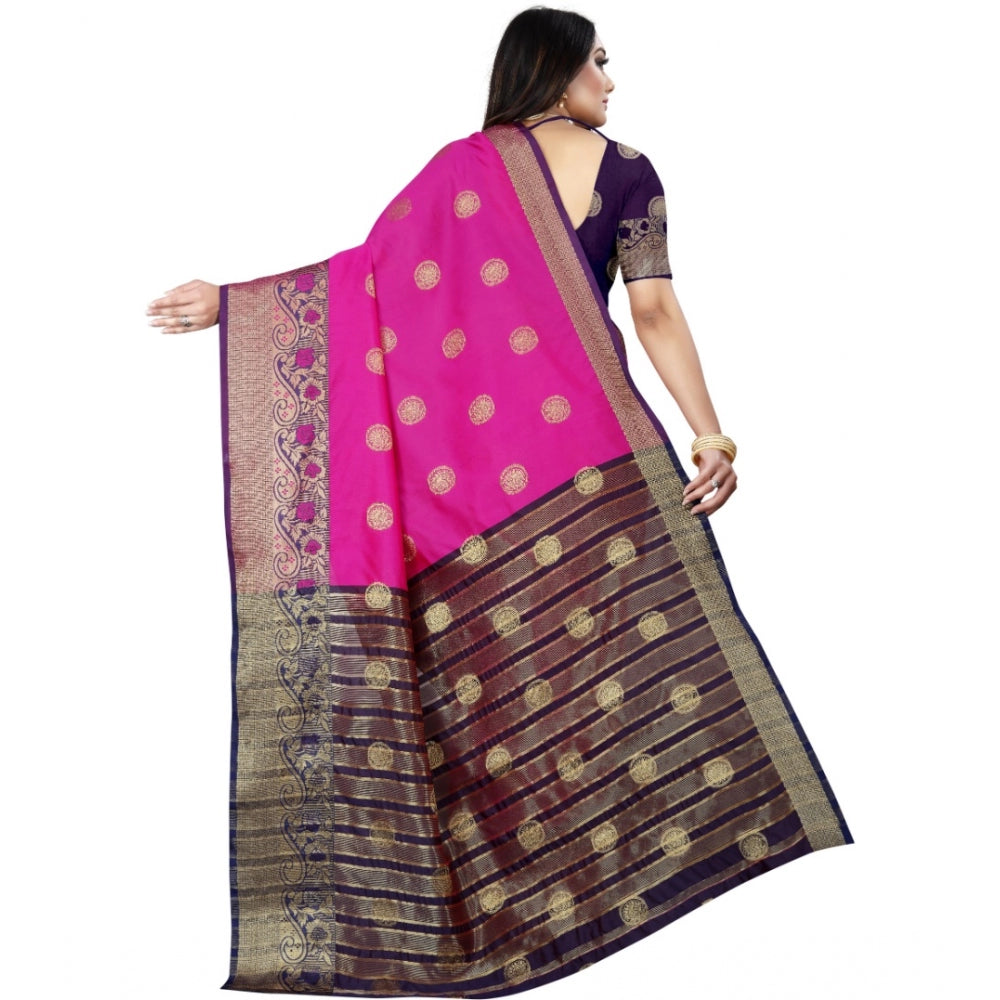 Appealing Silk Blend Woven Saree With Blouse Piece