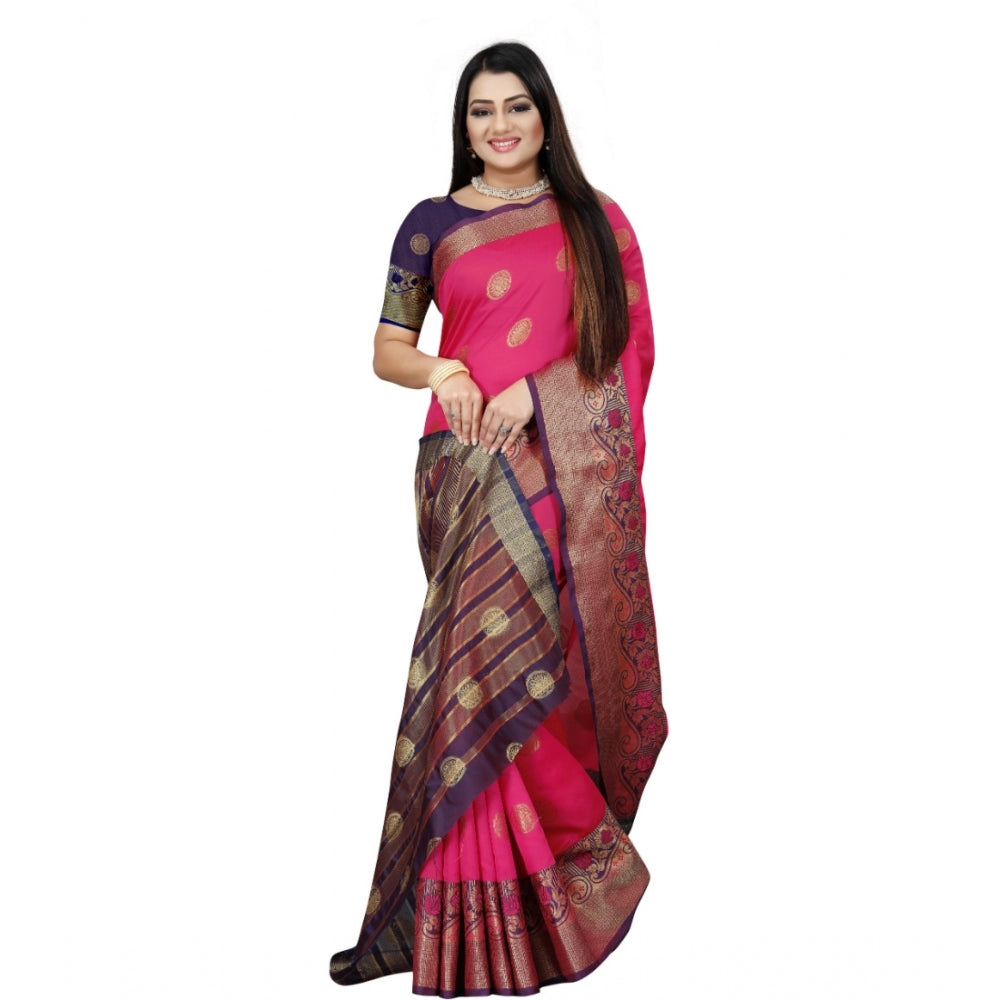 Appealing Silk Blend Woven Saree With Blouse Piece