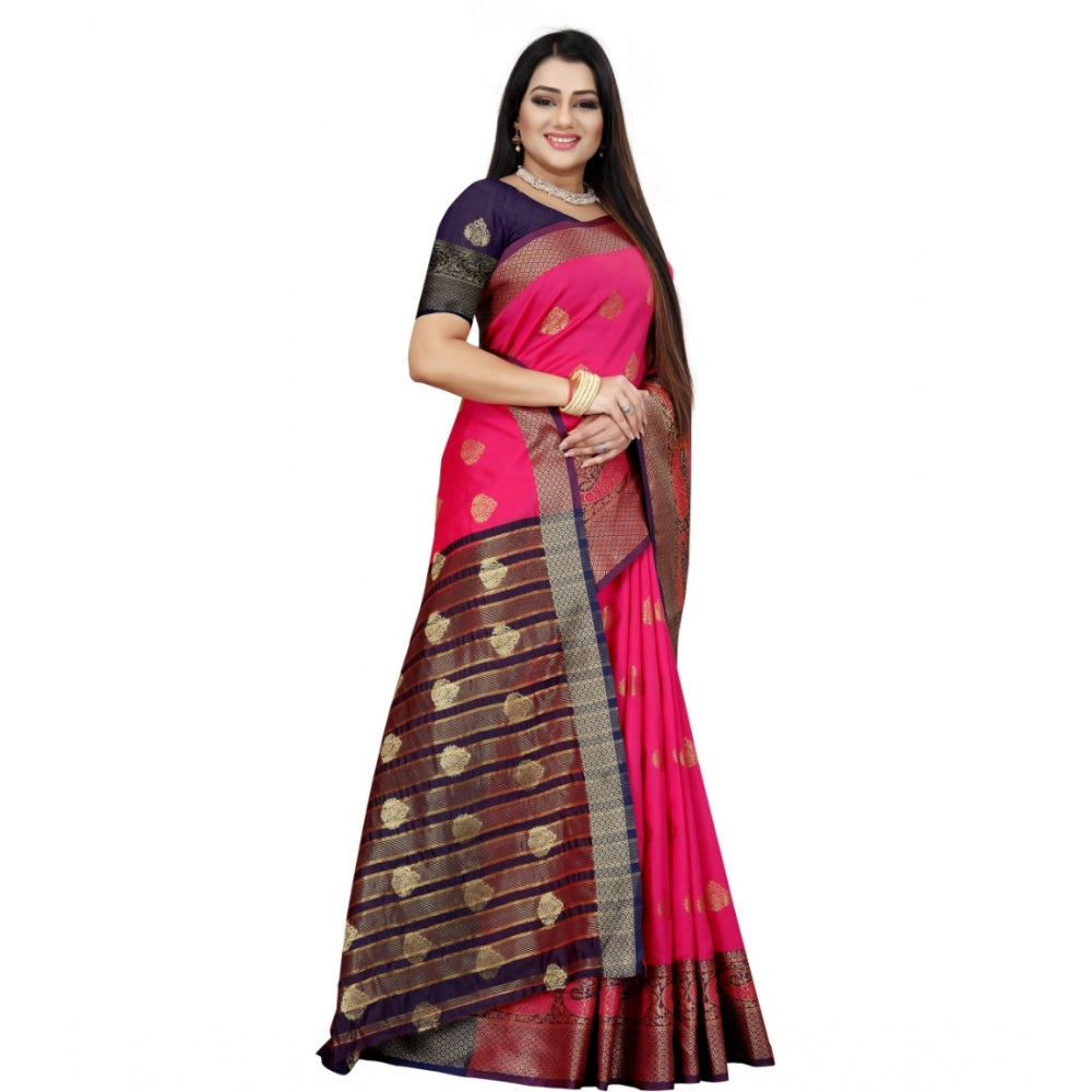 Appealing Silk Blend Woven Saree With Blouse Piece