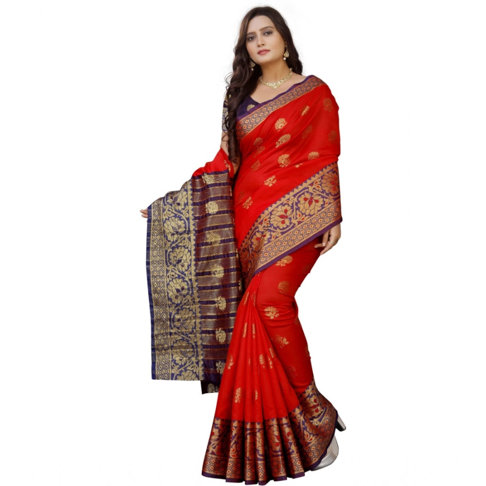 Appealing Silk Blend Woven Saree With Blouse Piece