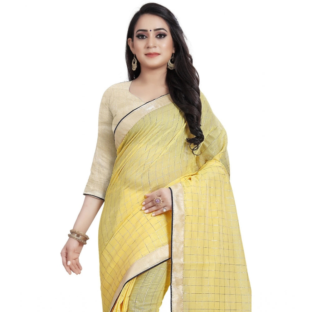 Charming Cotton Silk Checkered Saree With Blouse Piece