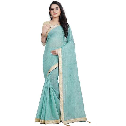 Charming Cotton Silk Checkered Saree With Blouse Piece