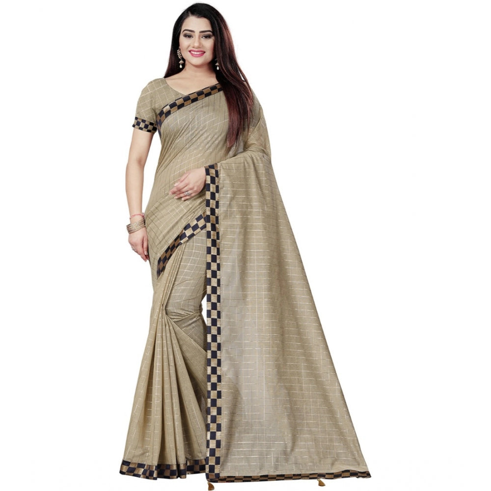 Charming Cotton Silk Checkered Saree With Blouse Piece