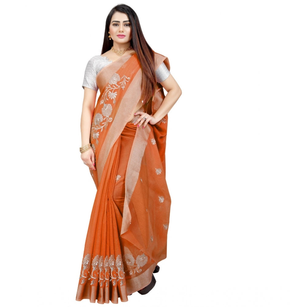 Facinating Cotton Silk Embroidered Saree With Blouse Piece