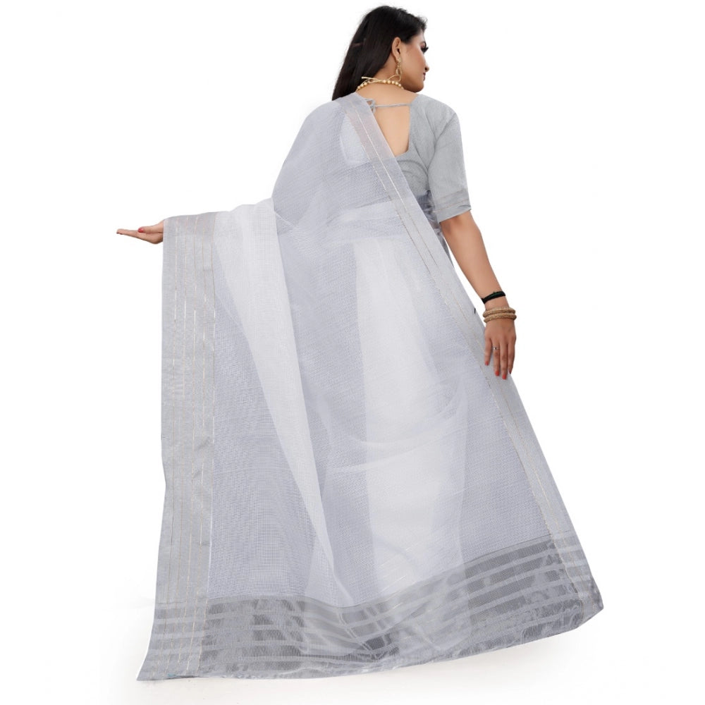 Gracious Cotton Jute Self Design Saree With Blouse Piece