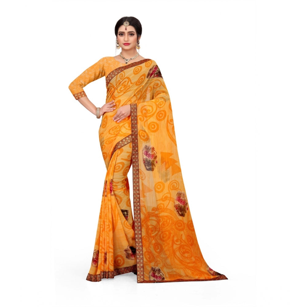 Fabulous Georgette Floral Print Saree With Blouse Piece