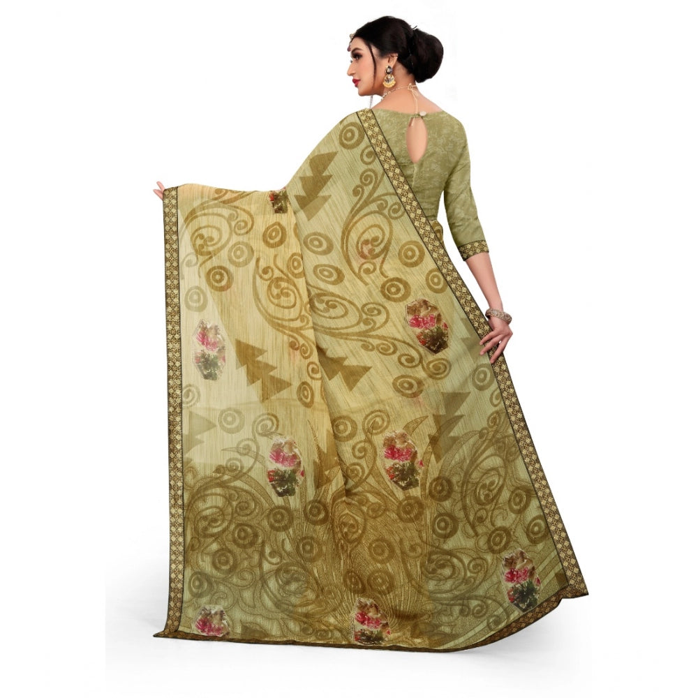 Fabulous Georgette Floral Print Saree With Blouse Piece
