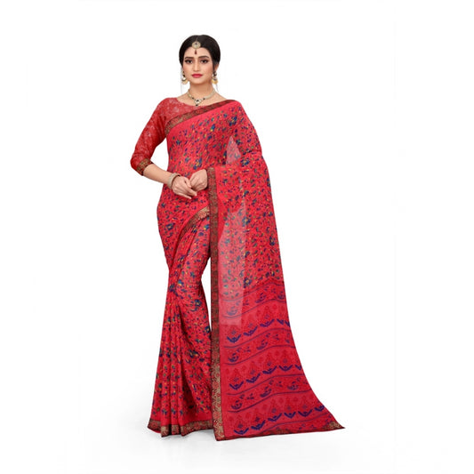 Fabulous Georgette Floral Print Saree With Blouse Piece