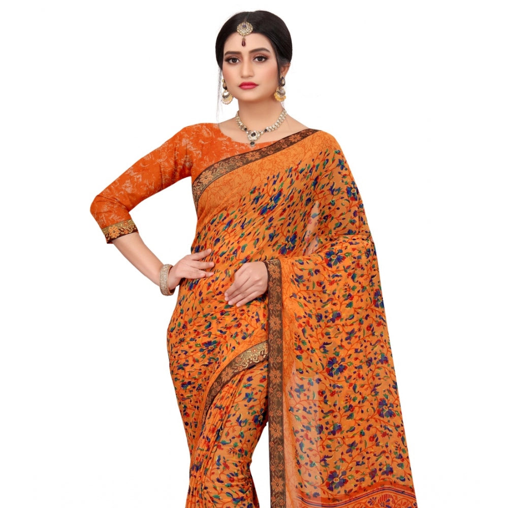 Fabulous Georgette Floral Print Saree With Blouse Piece