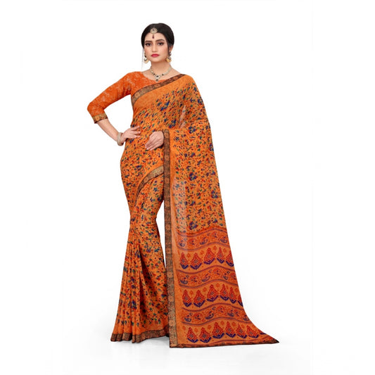 Fabulous Georgette Floral Print Saree With Blouse Piece