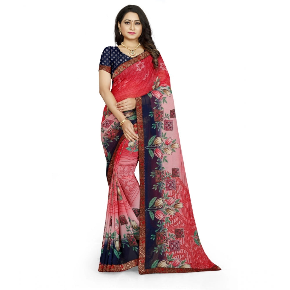 Fabulous Georgette Floral Print Saree With Blouse Piece