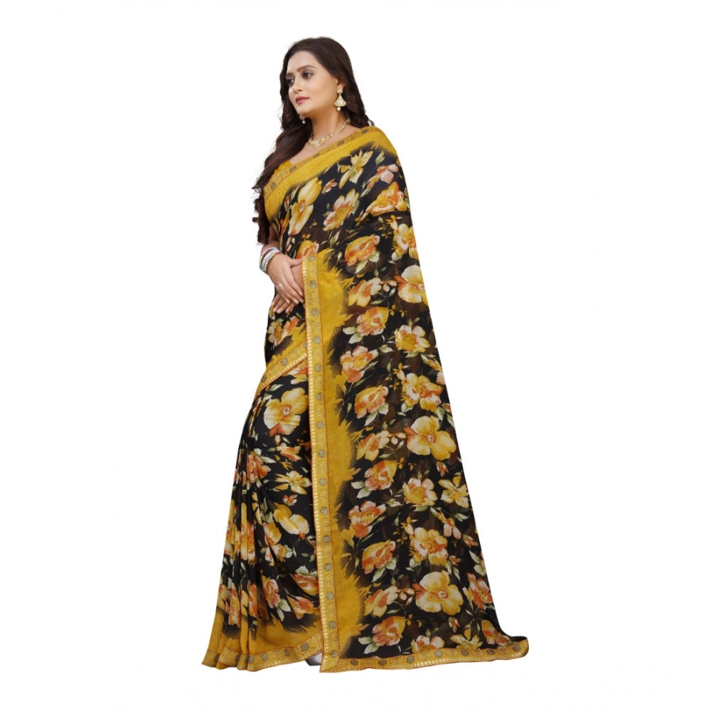 Fabulous Georgette Floral Print Saree With Blouse Piece