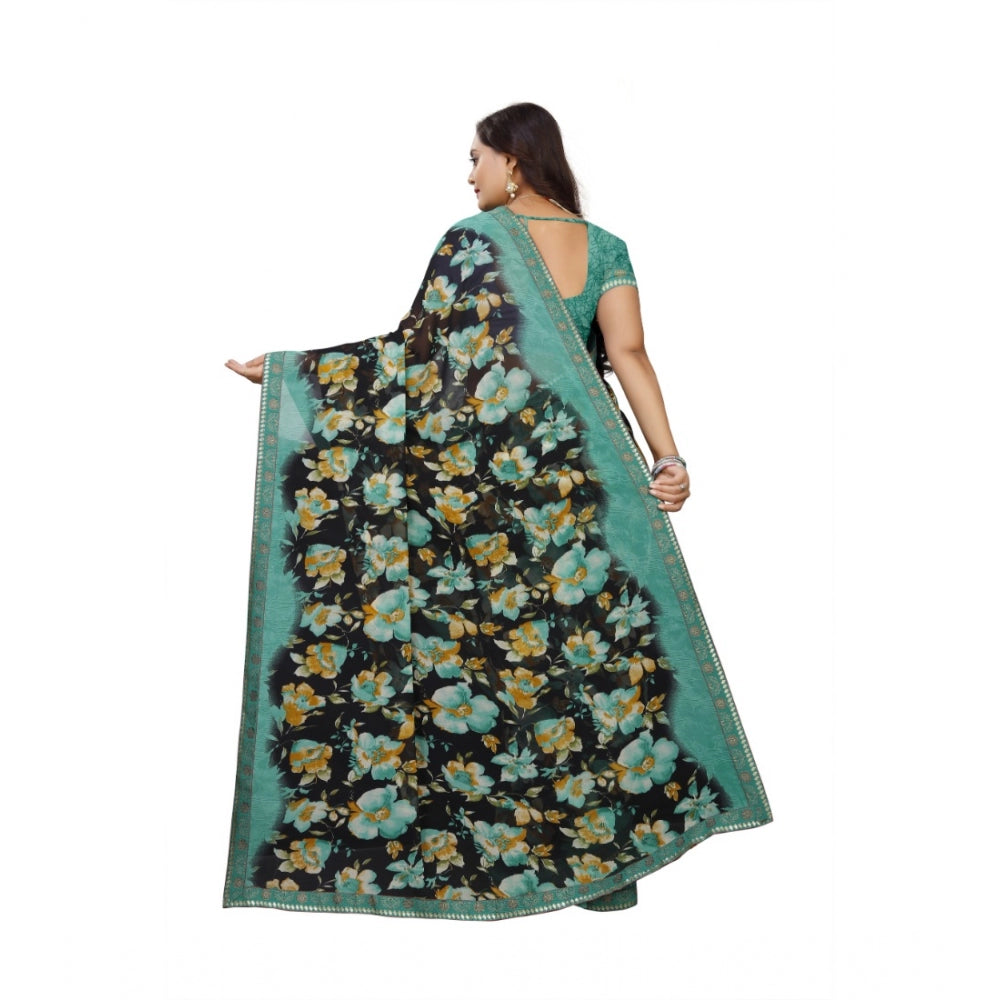 Fabulous Georgette Floral Print Saree With Blouse Piece