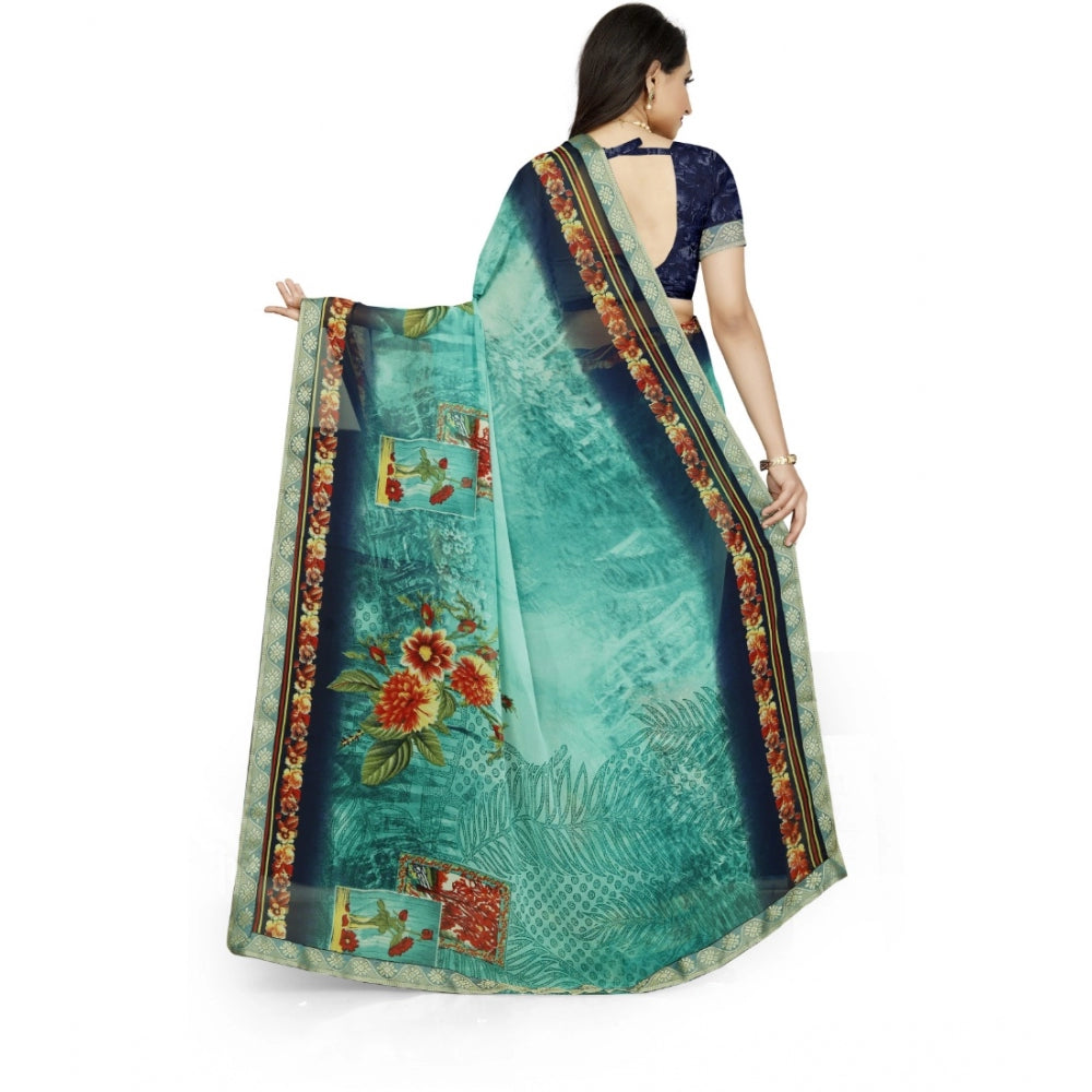 Fabulous Georgette Floral Print Saree With Blouse Piece