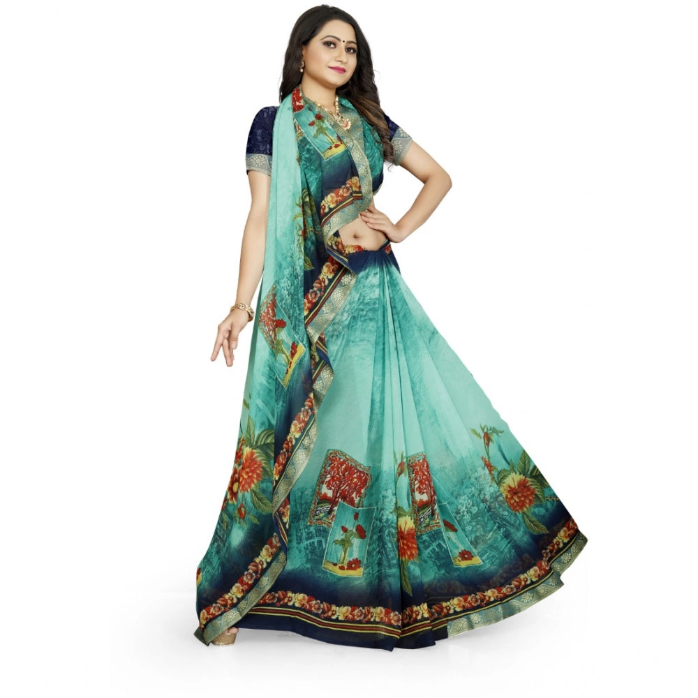 Fabulous Georgette Floral Print Saree With Blouse Piece