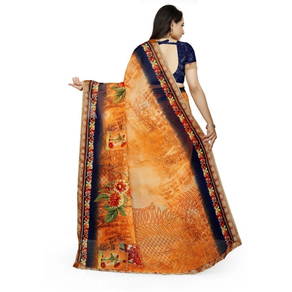 Fabulous Georgette Floral Print Saree With Blouse Piece