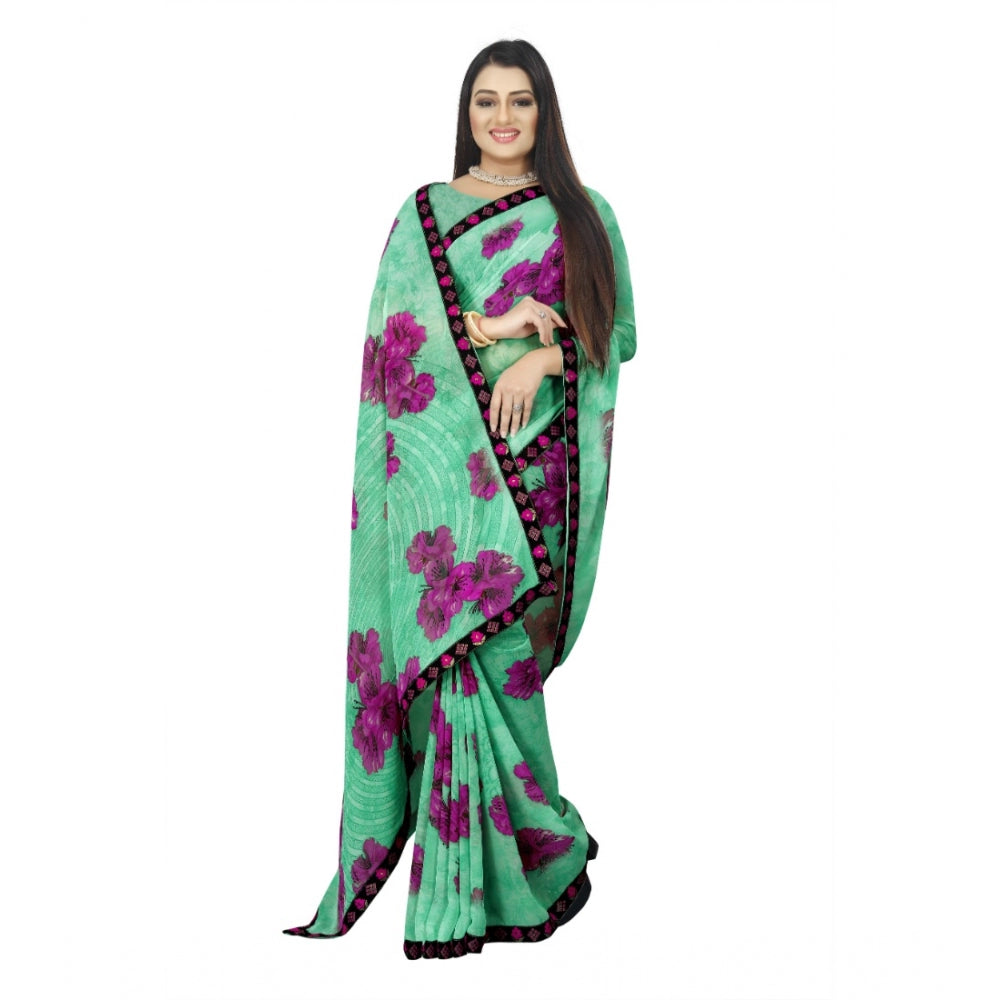 Fabulous Georgette Floral Print Saree With Blouse Piece
