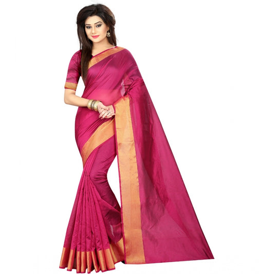 Dazzling Cotton Silk Plain Saree With Blouse Piece