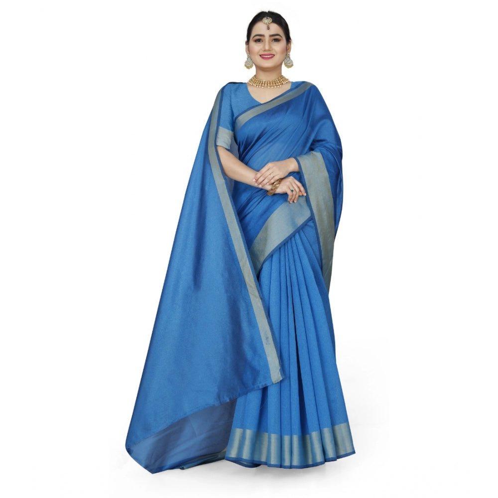 Dazzling Cotton Silk Self Design Saree With Blouse Piece