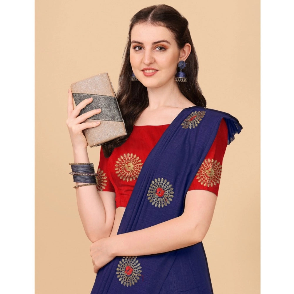 Incredible Silk Blend Embroidered Saree With Blouse Piece