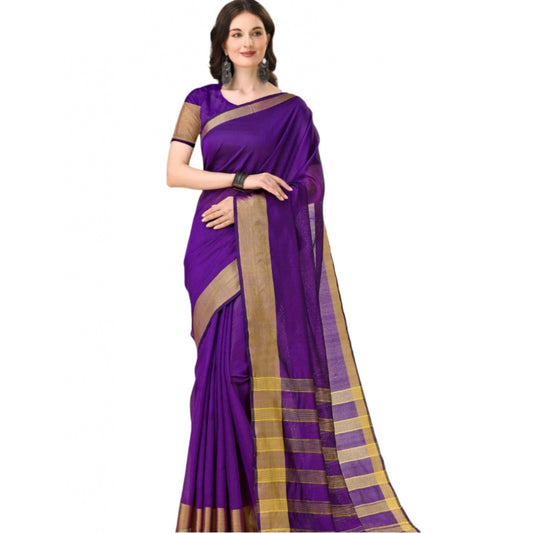 Delightful Cotton Silk Striped Saree With Blouse Piece