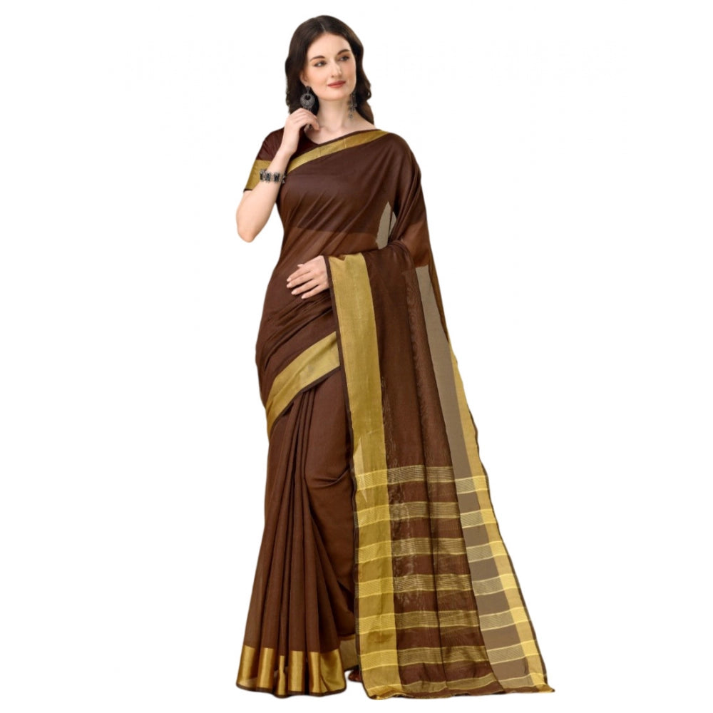 Delightful Cotton Silk Striped Saree With Blouse Piece