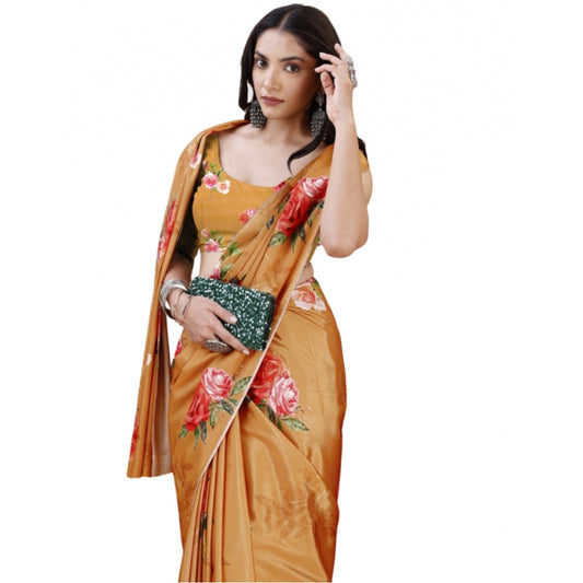 Fantastic Crepe Digital Print Saree With Blouse Piece